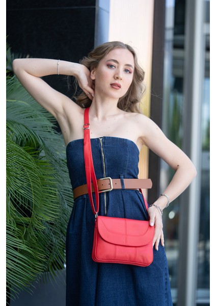 Rose Kırmızı Hakiki Deri 3 Körüklü Kadın Omuz Çantası Çapraz Çanta modelleri