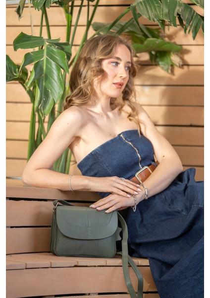 Rose Haki Yeşil Hakiki Deri 3 Körüklü Kadın Omuz Çantası Çapraz Çanta modelleri