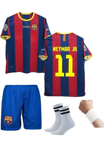 Barcelona Neymar Jr 2011 Sezon Retro Bordo Çocuk Alt Üst Takımı T-Shrt 4 Parça