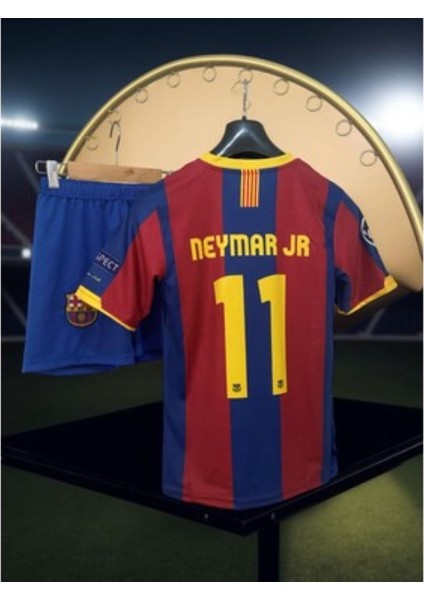 Barcelona Neymar Jr 2011 Sezon Retro Bordo Çocuk Alt Üst Takımı T-Shrt 4 Parça