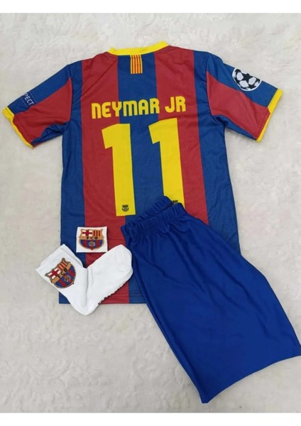Barcelona Neymar Jr 2011 Sezon Retro Bordo Çocuk Alt Üst Takımı T-Shrt 4 Parça