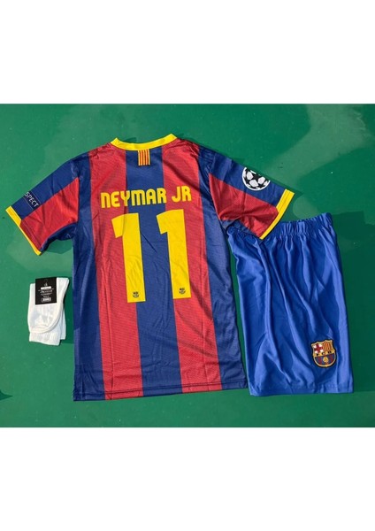 Barcelona Neymar Jr 2011 Sezon Retro Bordo Çocuk Alt Üst Takımı T-Shrt 4 Parça