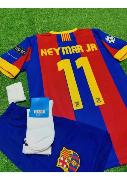 Barcelona Neymar Jr 2011 Sezon Retro Bordo Çocuk Alt Üst Takımı T-Shrt 4 Parça