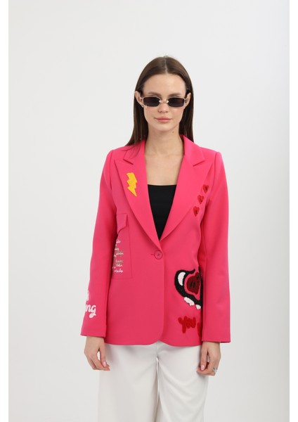 Nakışlı Fuşya Blazer Ceket