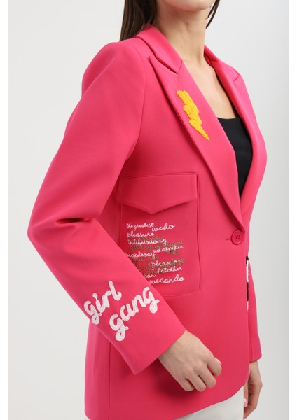 Nakışlı Fuşya Blazer Ceket