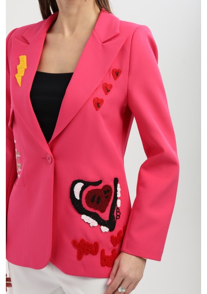Nakışlı Fuşya Blazer Ceket