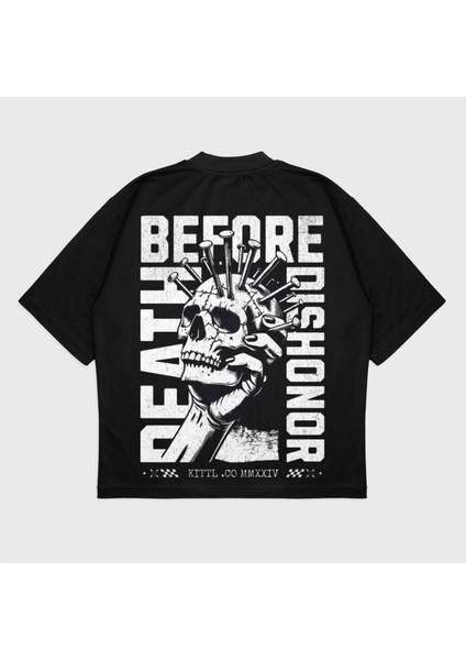 Oversize 'death Before' Baskılı Bisiklet Yaka T-Shırt