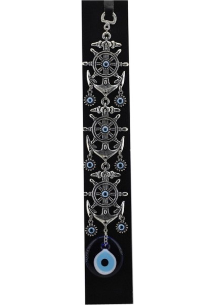 Cam Nazar Boncuklu Metal Duvar Süsü Çapa Modeli Üçlü