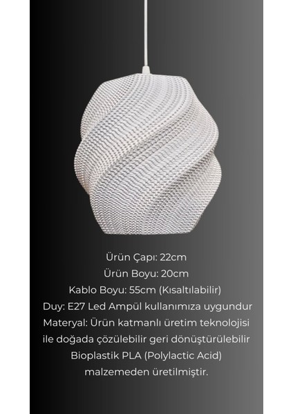 Nunky Mesh Beyaz Sarkıt Avize, Yatak Odası, Oturma Odası Tasarım Tekli Sarkıt Avize (Bioplastik) E27