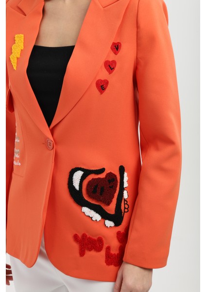 Nakışlı Turuncu Blazer Ceket
