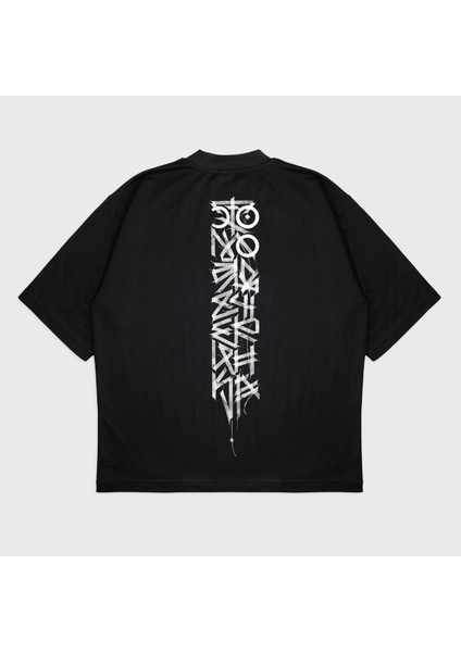 Oversize 'half Tee Fabric ' Baskılı Bisiklet Yaka T-Shırt