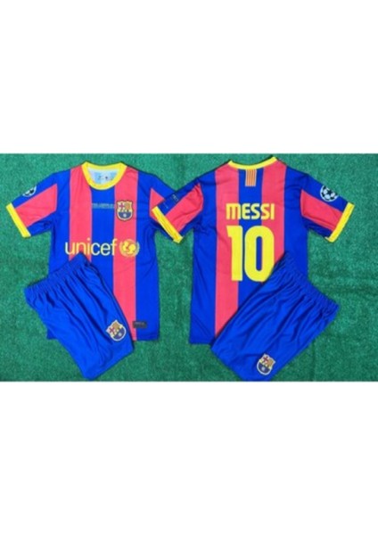 Barcelona Lonel Messi 2011 Sezon Retro Bordo Çocuk Alt Üst Takımı T-Shrt 4 Parça