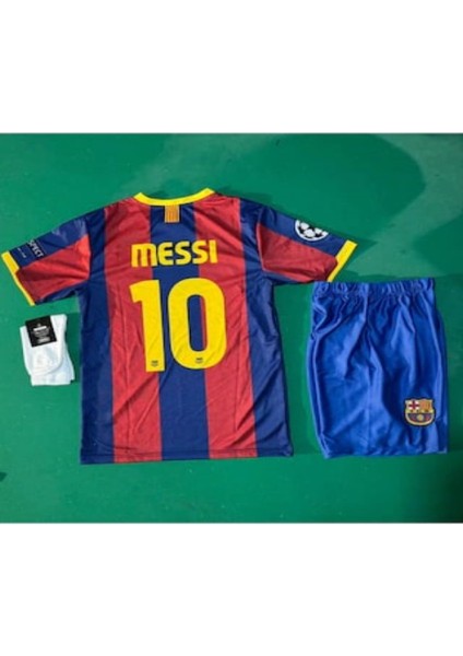 Barcelona Lonel Messi 2011 Sezon Retro Bordo Çocuk Alt Üst Takımı T-Shrt 4 Parça