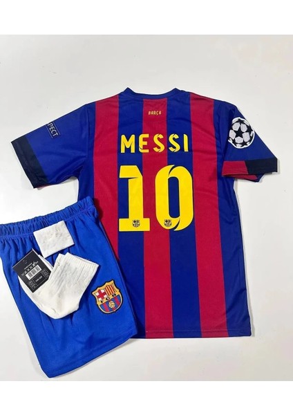 Barcelona Lonel Messi 2011 Sezon Retro Bordo Çocuk Alt Üst Takımı T-Shrt 4 Parça