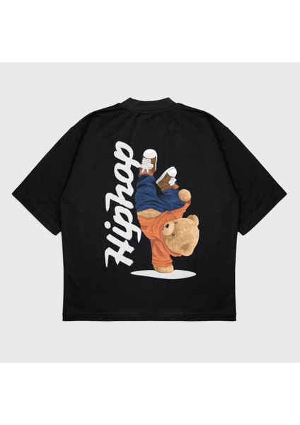 Oversize 'hıphop' Baskılı Bisiklet Yaka T-Shırt