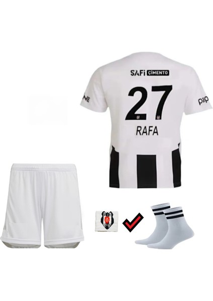 Beşiktaş Rafa Silva Siyah/beyaz 2024/2025 Yeni Sezon Çocuk Futbol Forması Çorap ve Bileklik Hediye
