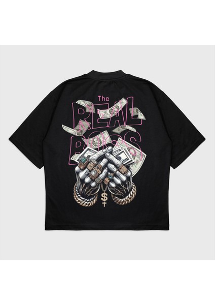 Oversize 'cash Money' Baskılı Bisiklet Yaka T-Shırt