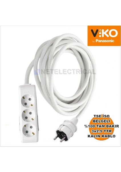 Multi-Let | Üçlü 11 Metre Topraklı Çocuk Korumalı Grup Priz - 3'lü, 11 M, (3x2.5 Ttr Tam Bakır Kalın Kablolu)