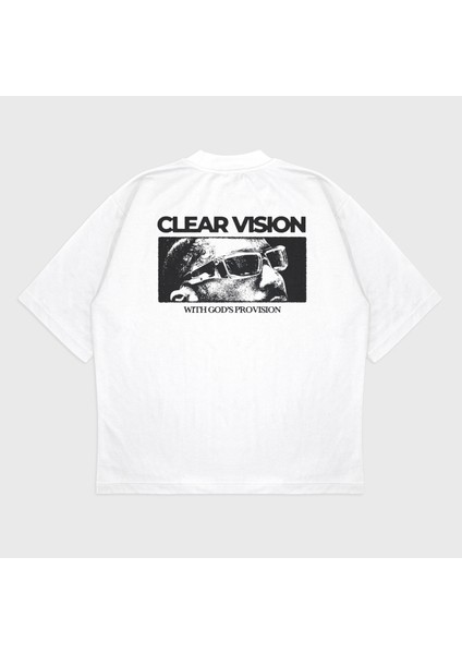 Oversize 'clear Wısıon' Baskılı Bisiklet Yaka T-Shırt