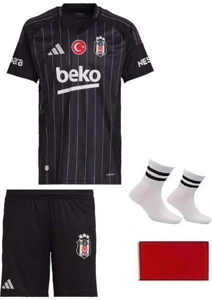 Beşiktaş. 24/25 Sezon Siyah Deplasman Çocuk Alt Üst Takımı T-Shrt 4 Parça