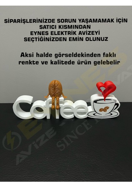 Kahve Köşesi Dekoru Coffee Yazısı 3D Kahve Çekirdeği Biblo Hediyeli