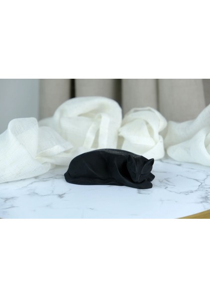 Uyuyan Kübik Kedi Heykeli 20CM - Hediyelik Dekoratif Biblo ve Heykel Geometrik Kedi Figürü