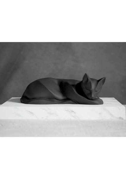 Uyuyan Kübik Kedi Heykeli 20CM - Hediyelik Dekoratif Biblo ve Heykel Geometrik Kedi Figürü