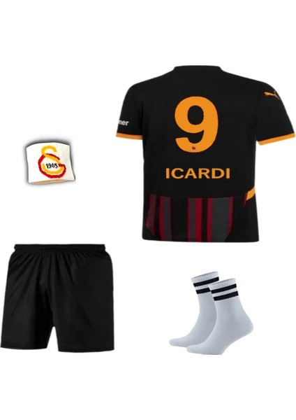 Galatasaray Forma 2024/2025 Yeni Sezon Icardi 9 Numara Siyah Deplasman Çocuk Futbol Forması 4'lü Set