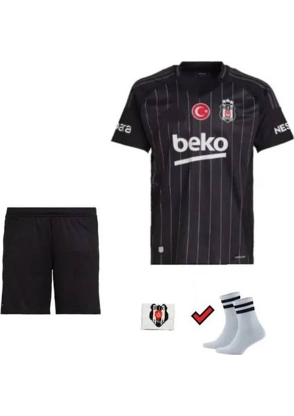 Beşiktaş. 24/25 Sezon Siyah Deplasman Çocuk Alt Üst Takımı T-Shrt 4 Parça