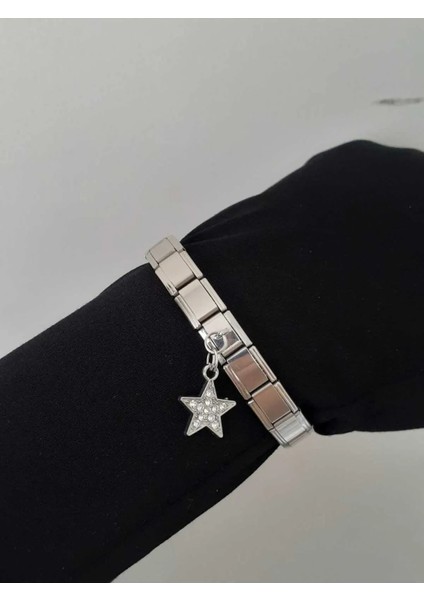 Yıldızlı Çelik Italyan Charm Bileklik