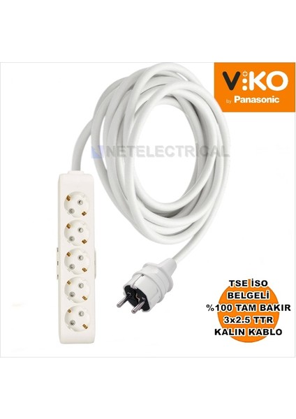 Multi-Let | Beşli 16 Metre Topraklı Çocuk Korumalı Grup Priz - 5'li, 16 M, (3x2.5 Ttr Tam Bakır Kalın Kablolu)