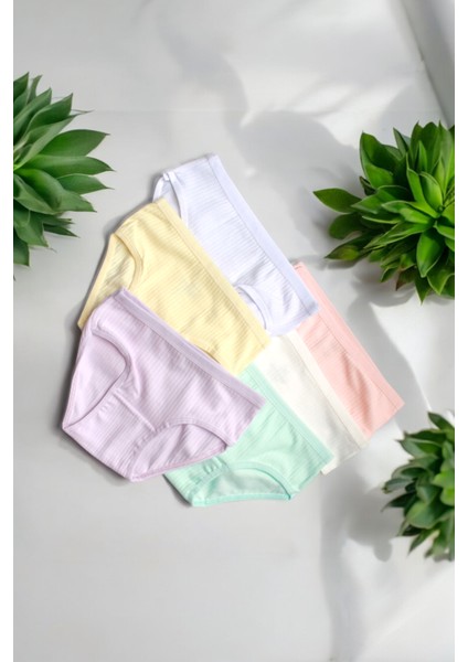 Kız Çocuk Külot 6 Adet/renk Esnek Premium Kalite Fitilli Kumaş %95 Pamuk