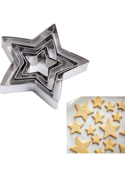 5li Yıldız Şeklinde Metal Bisküvi ve Kurabiye Kalıpları 9cm - 7,5cm - 6cm - 5cm - 4,5cm
