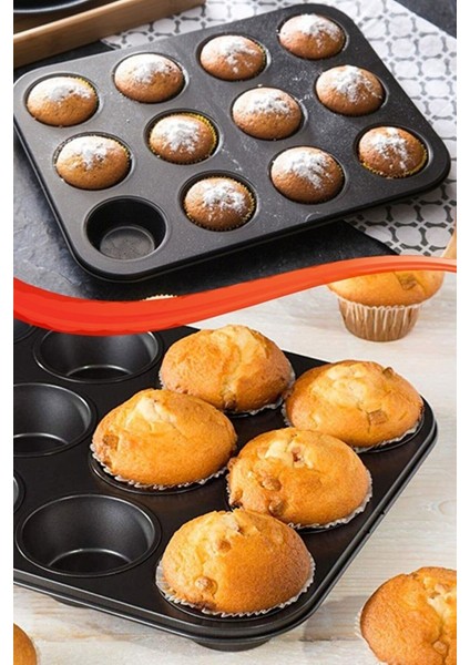 12'li Metal Yapışmaz Muffin Kek Kalıbı