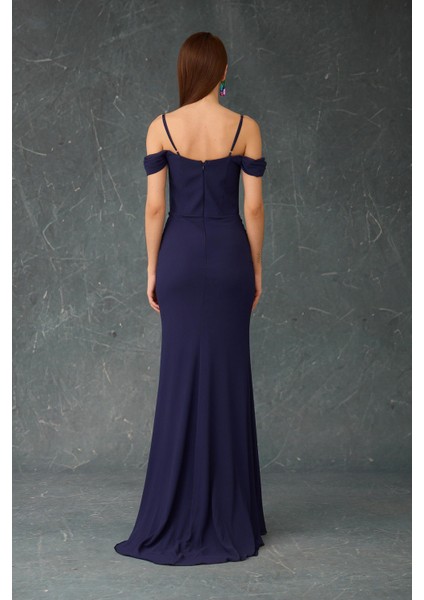 Kadın Askılı Uzun Şifon Abiye Elbise 58464 Lacivert fırsatları