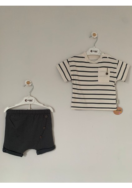 Erkek Bebek Çizgi Detaylı Yazlık Şort Takımı
