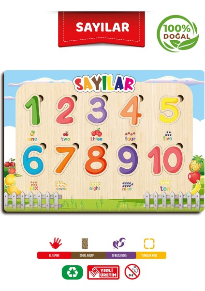 Ahşap Eğitici Öğretici Sevimli Türkçe Sayılar Sayıları Öğreniyorum
