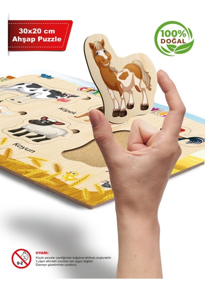 Ahsap Renkli Eğitici Öğretici Çiftlik Hayvanlari Sök Tak Puzzle