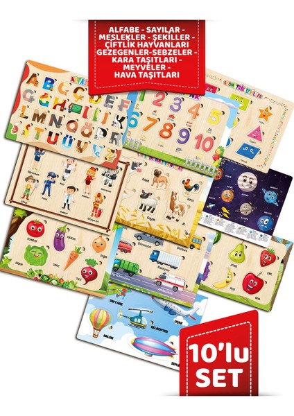 Ahşap Eğitici Öğretici Mega Set Özel Karışık Alfabe Sayılar Solar Sistem 10 Parça