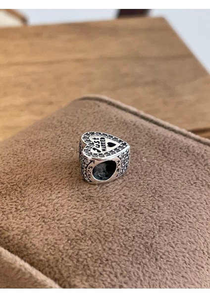 925 Ayar Gümüş Charm Kalp Modeli Zirkon Taşlı Gümüş Charm