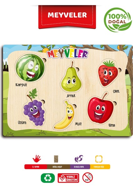Ahşap Eğitici Öğretici Sevimli Meyveler Meyveleri Öğreniyorum