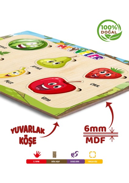 Ahşap Eğitici Öğretici Sevimli Meyveler Meyveleri Öğreniyorum