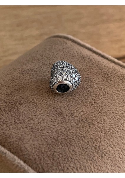 925 Ayar Gümüş Charm Ful Zirkon Taşlı Kalp Modeli Gümüş Charm