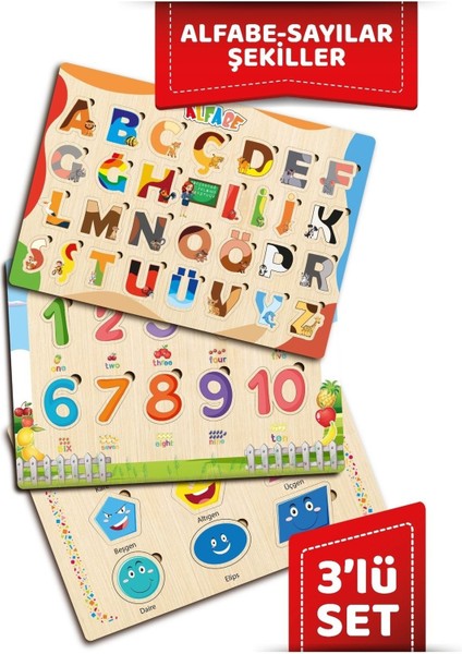 Ahşap Eğitici Öğretici Set Alfabe Şekiller Sayılar