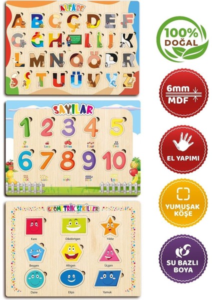 Ahşap Eğitici Öğretici Set Alfabe Şekiller Sayılar