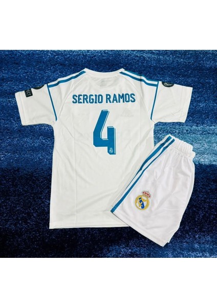 Sergio Ramos Beyaz 2018 Şampiyonlar Ligi Real Madrid Çocuk Alt Üst Takımı T-Shrt 4 Parça
