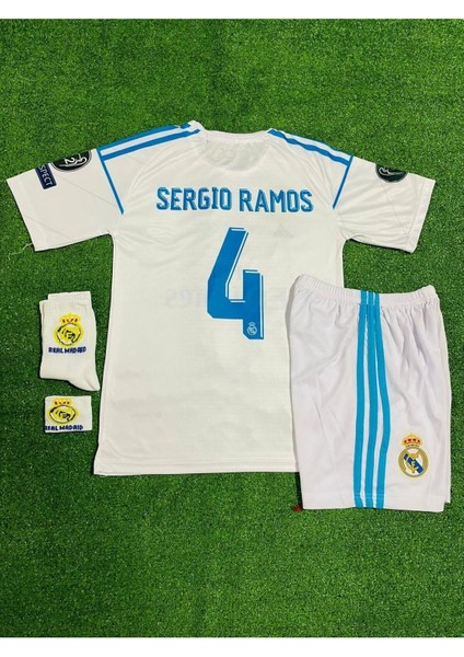 Sergio Ramos Beyaz 2018 Şampiyonlar Ligi Real Madrid Çocuk Alt Üst Takımı T-Shrt 4 Parça