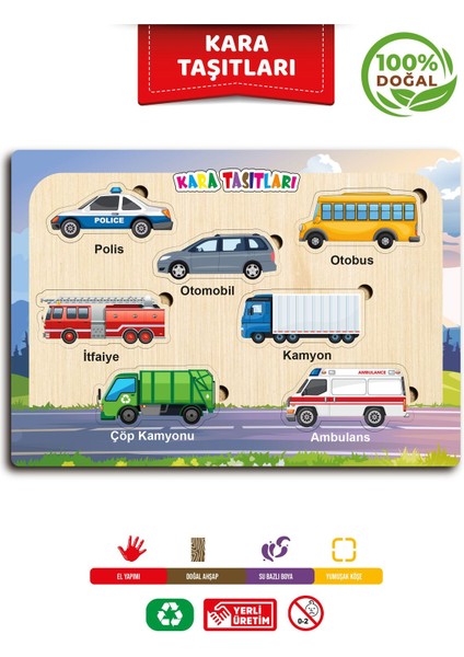 Ahşap Eğitici Öğretici Sevimli 4 Lü Set Hayvanlar Kara Taşıtları Meslekler Meyveler 4 Parça