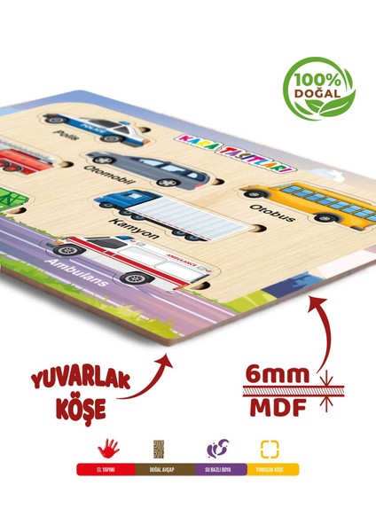 Ahşap Eğitici Öğretici Sevimli Kara Taşıtları Taşıtlar Öğreniyorum