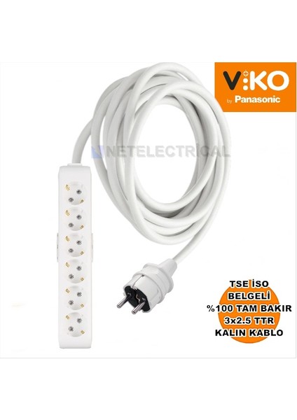Multi-Let | Altılı 1 Metre Topraklı Çocuk Korumalı Grup Priz - 6'lı, 1 M, (3x2.5 Ttr Tam Bakır Kalın Kablolu)